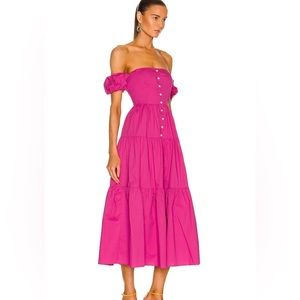 STAUD Elio pink off shoulder midi dress 8